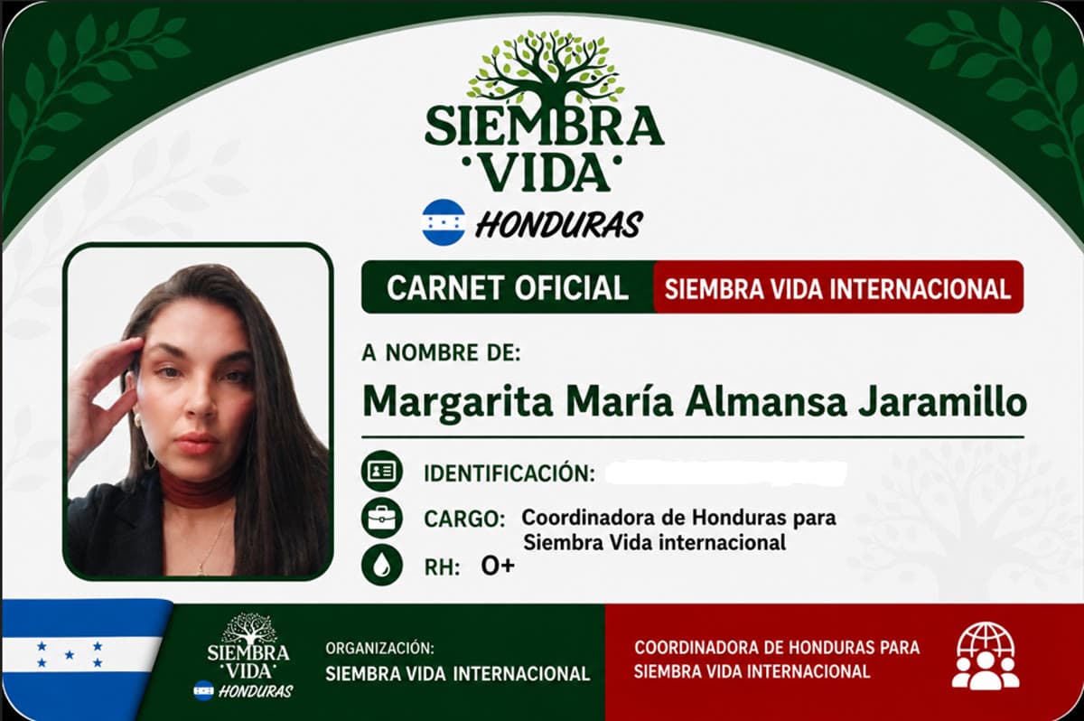 Carnet oficial de Margarita María Almansa Jaramillo — Coordinadora de Honduras