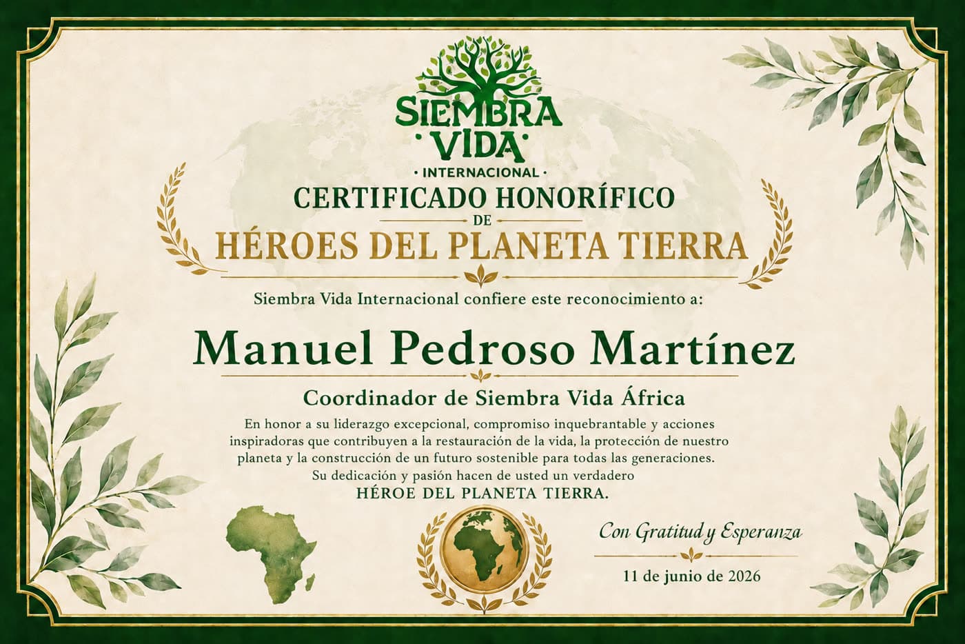 Certificado Héroes del Planeta Tierra — África