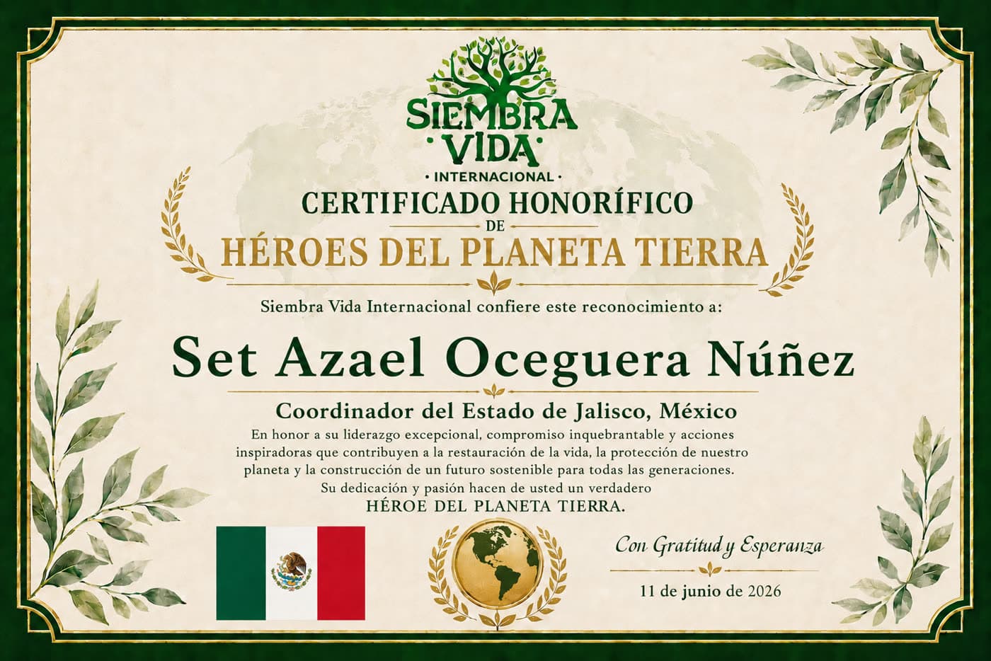 Certificado Héroes del Planeta Tierra — Jalisco, México